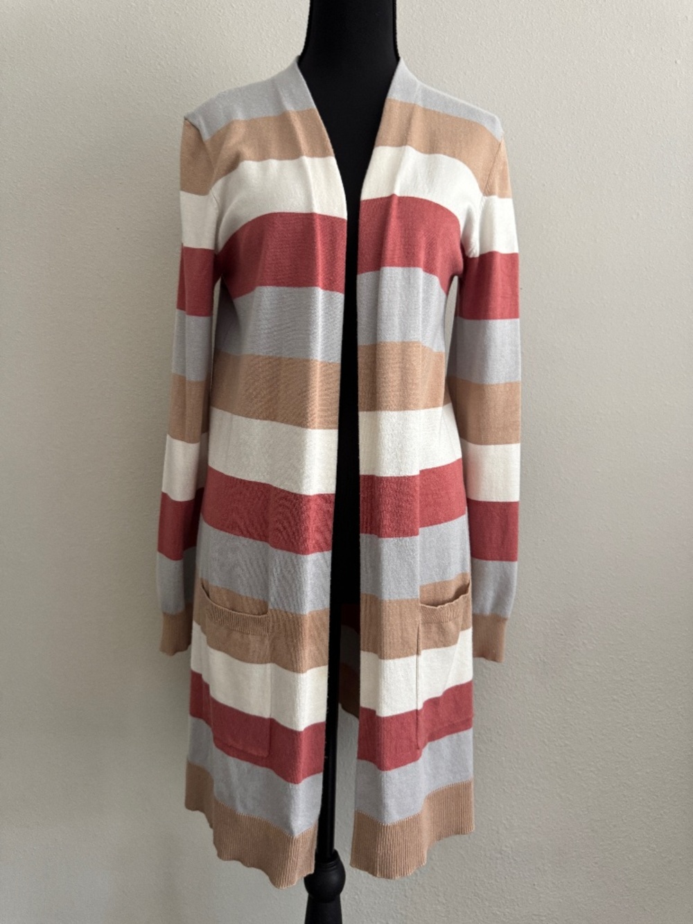 Love Ellie Open Front Longline Striped Knit Cardigan; Sz M